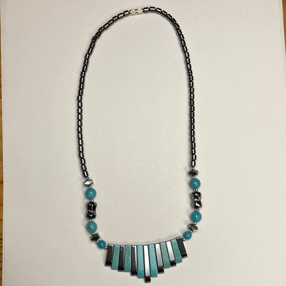 Hand Crafted Jewelry - Turquoise and Gun Metal Necklace